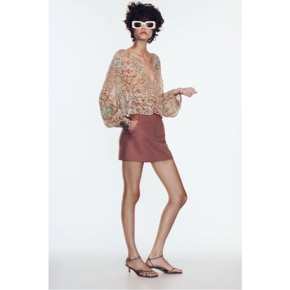 Zara High Rise Linen Blend Skort NWT - Picture 9 of 12